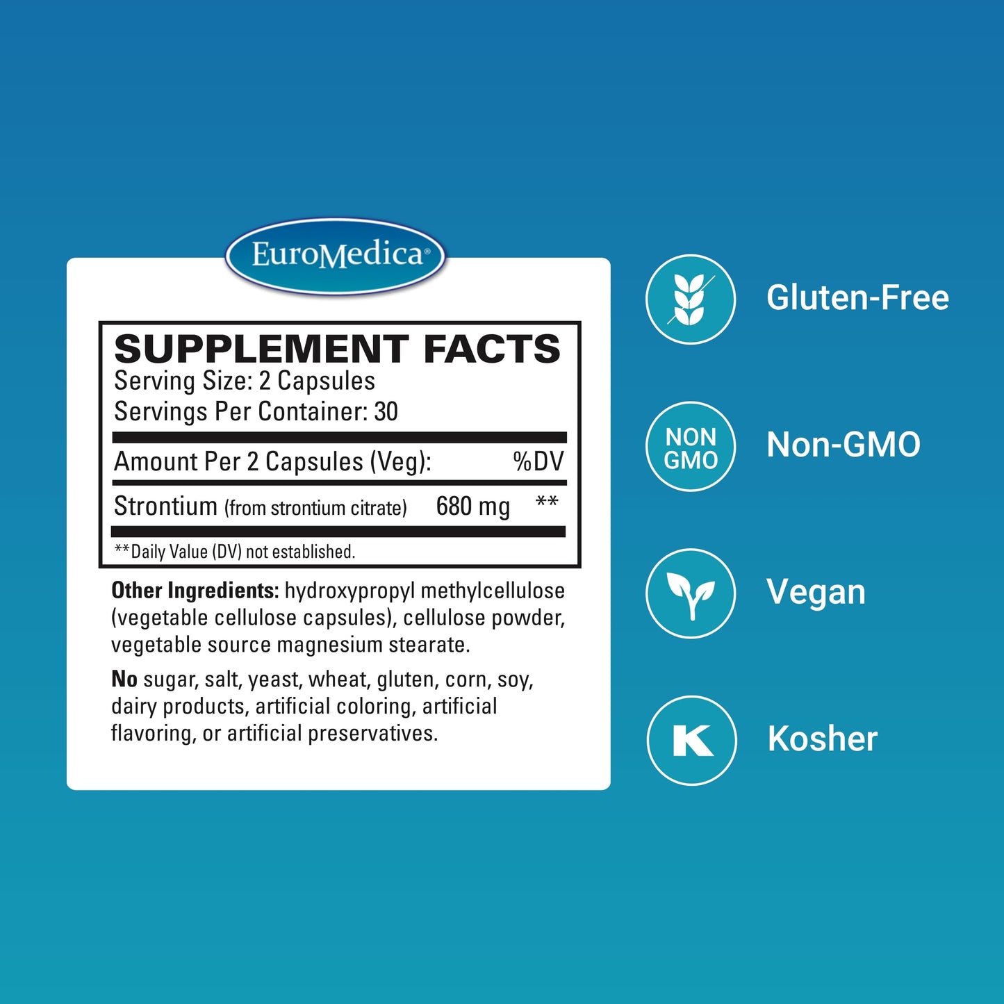 EuroMedica Strontium - Bone Health & Strength Support Supplement | 60 Vegan Capsules