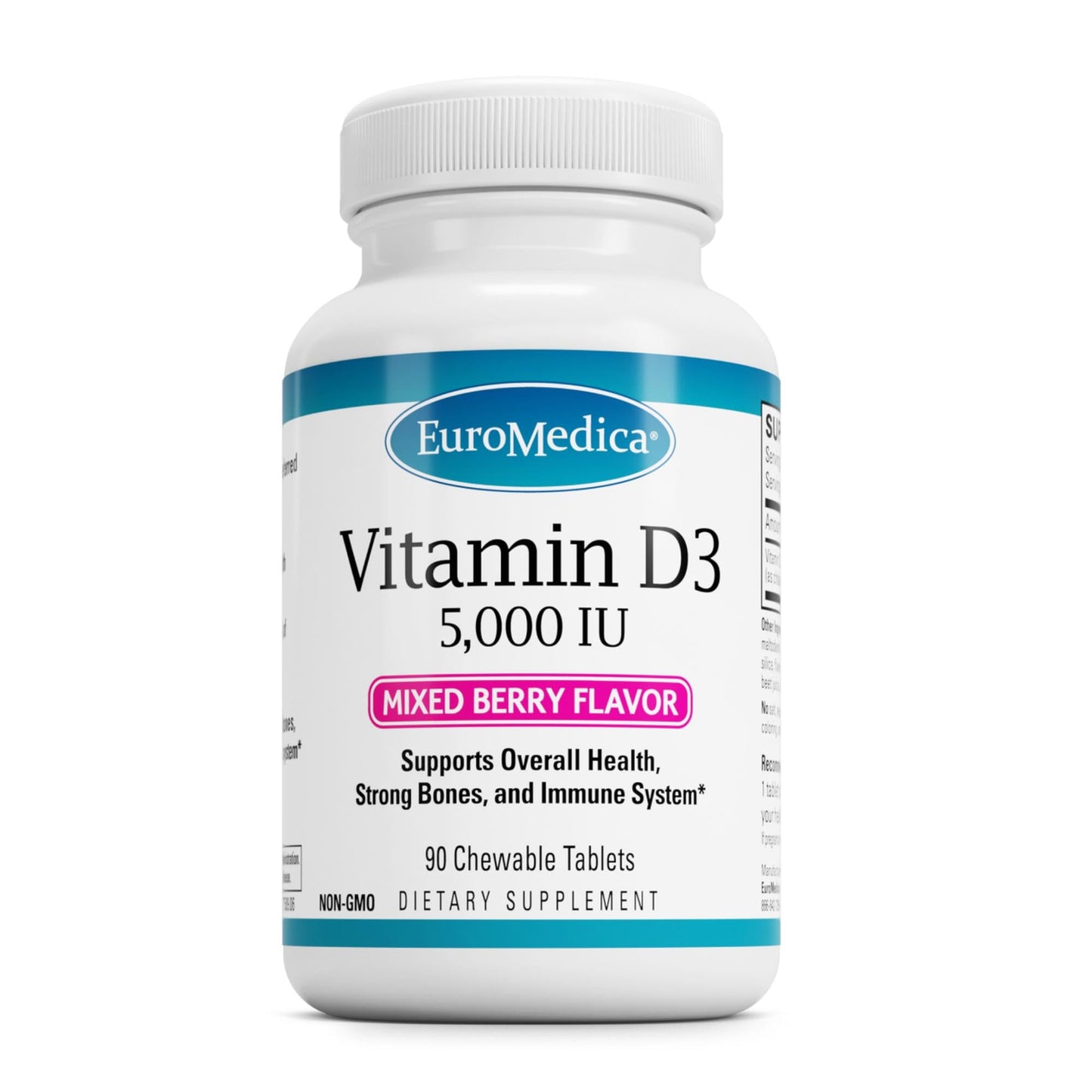 EuroMedica Vitamin D3 5000 IU – Bone Health & Immune Support (Berry) 90 Chewables