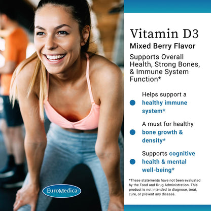 EuroMedica Vitamin D3 5000 IU – Bone Health & Immune Support (Berry) 90 Chewables