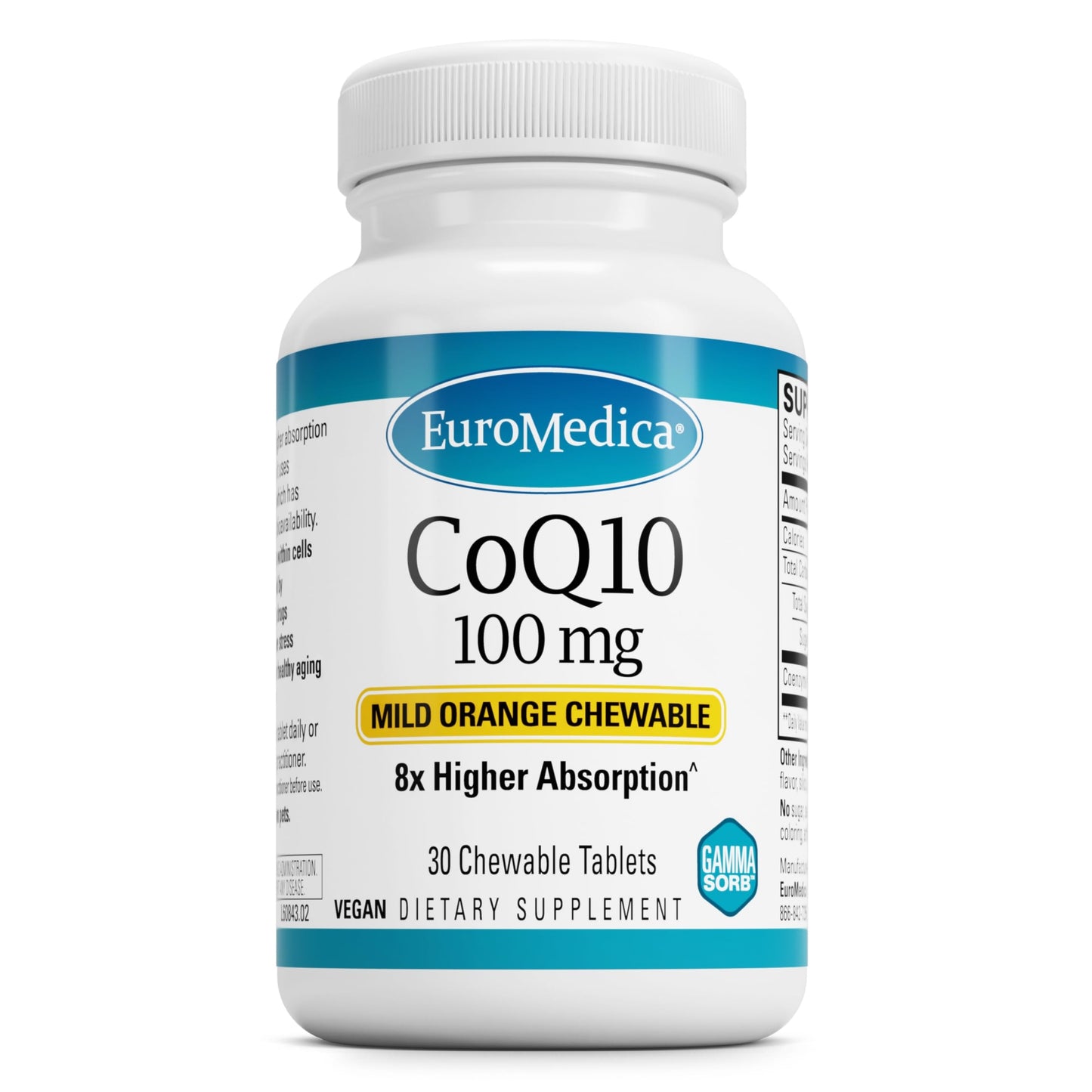 EuroMedica CoQ10 100 mg Chewable - Higher Absorption for Energy, Aging & Brain Health (30 Tablets)