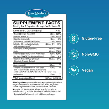 EuroMedica Nerve Complex | Bioactive Vitamin B12, Boswellia Serrata | Nerve & Circulation Support | Vegan Capsules 60