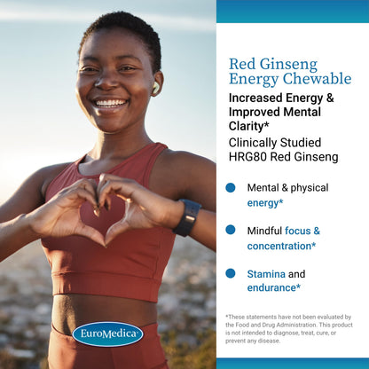EuroMedica Red Ginseng Energy - Focus & Endurance - 30 Vegan Chewable Tablets