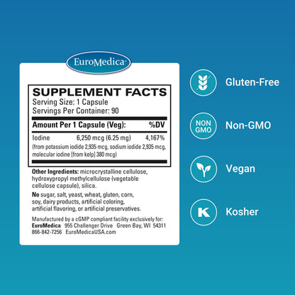 EuroMedica Tri-Iodine: Thyroid Support & Hormone Balance | 6.25 mg Iodine, 90 Capsules