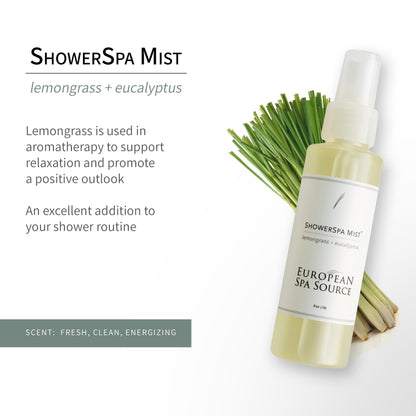 European Spa Source Energizing Lemongrass + Eucalyptus ShowerSpa Mist – Aromatherapy, 4 fl oz