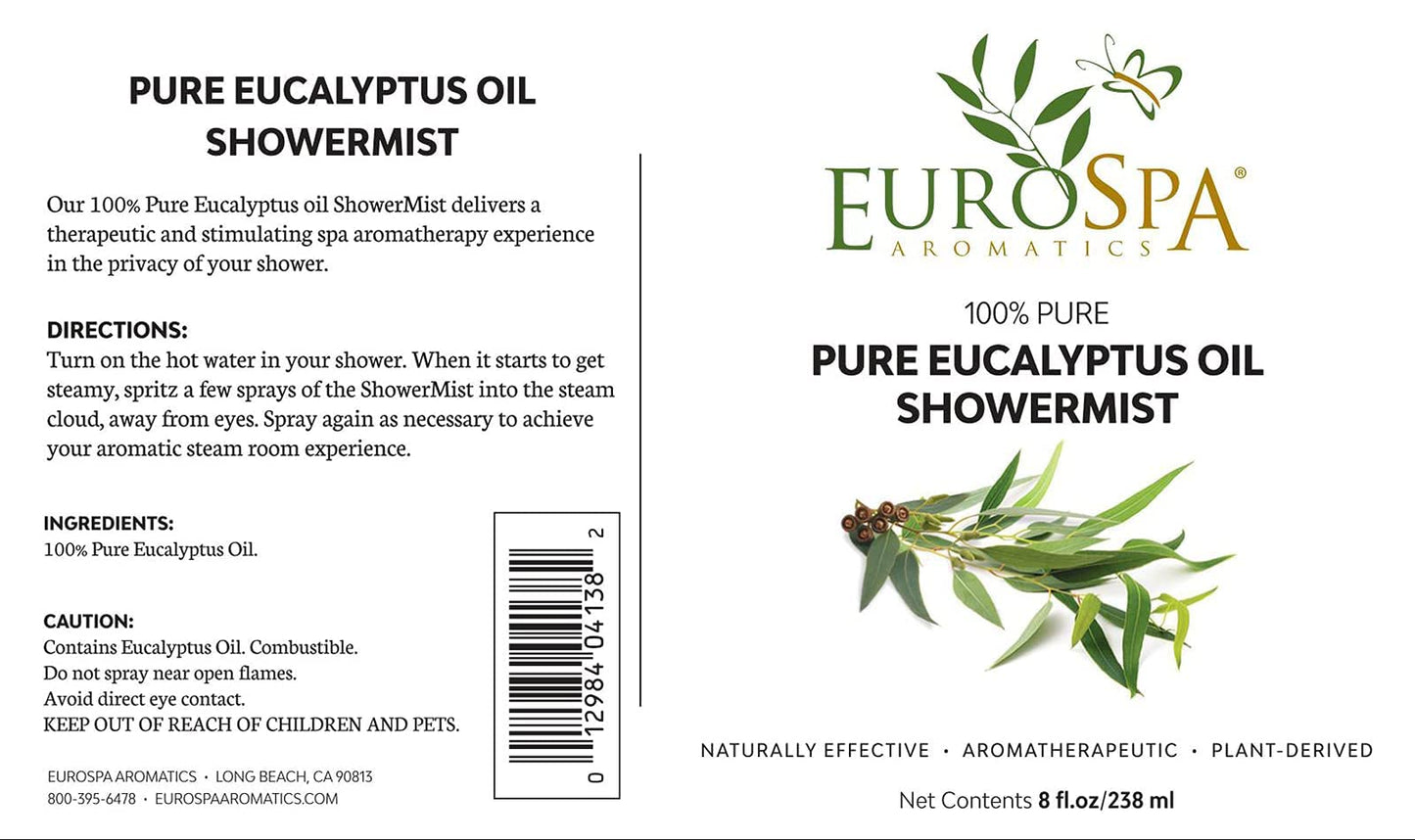 EuroSpa Aromatics Pure Eucalyptus Oil ShowerMist & Steam Room Spray – All-Natural 8oz