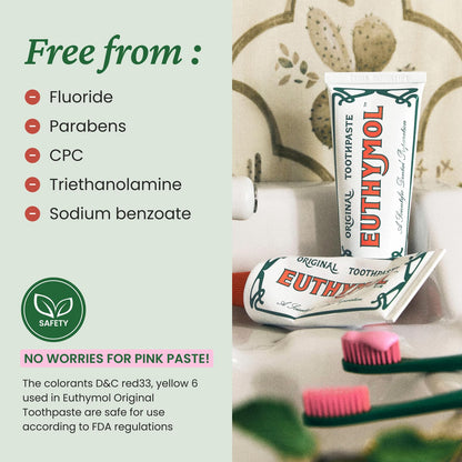 EUTHYMOL Original Toothpaste (3.7oz x5) – Fluoride-Free for Sensitive Teeth & Gums