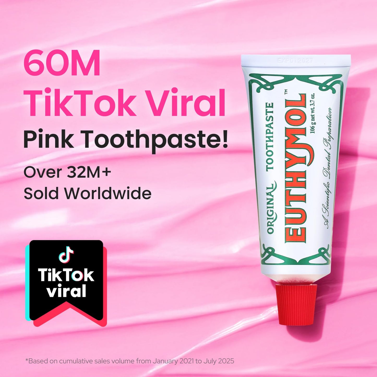 EUTHYMOL Original Pink Toothpaste – Fluoride-Free, 3.7 fl oz x2 Pack (Wintergreen Freshness)