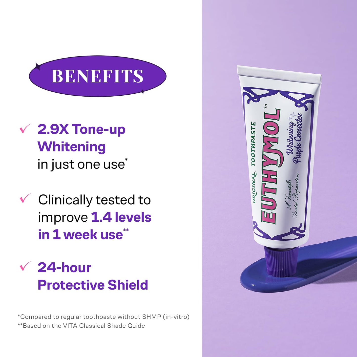 Euthymol Purple Whitening Toothpaste (3.7 fl oz) – Violet Tone-Up for Yellow & Sensitive Teeth | 24H Stain Defense