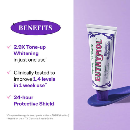 Euthymol Purple Whitening Toothpaste (3.7 fl oz) – Violet Tone-Up for Yellow & Sensitive Teeth | 24H Stain Defense