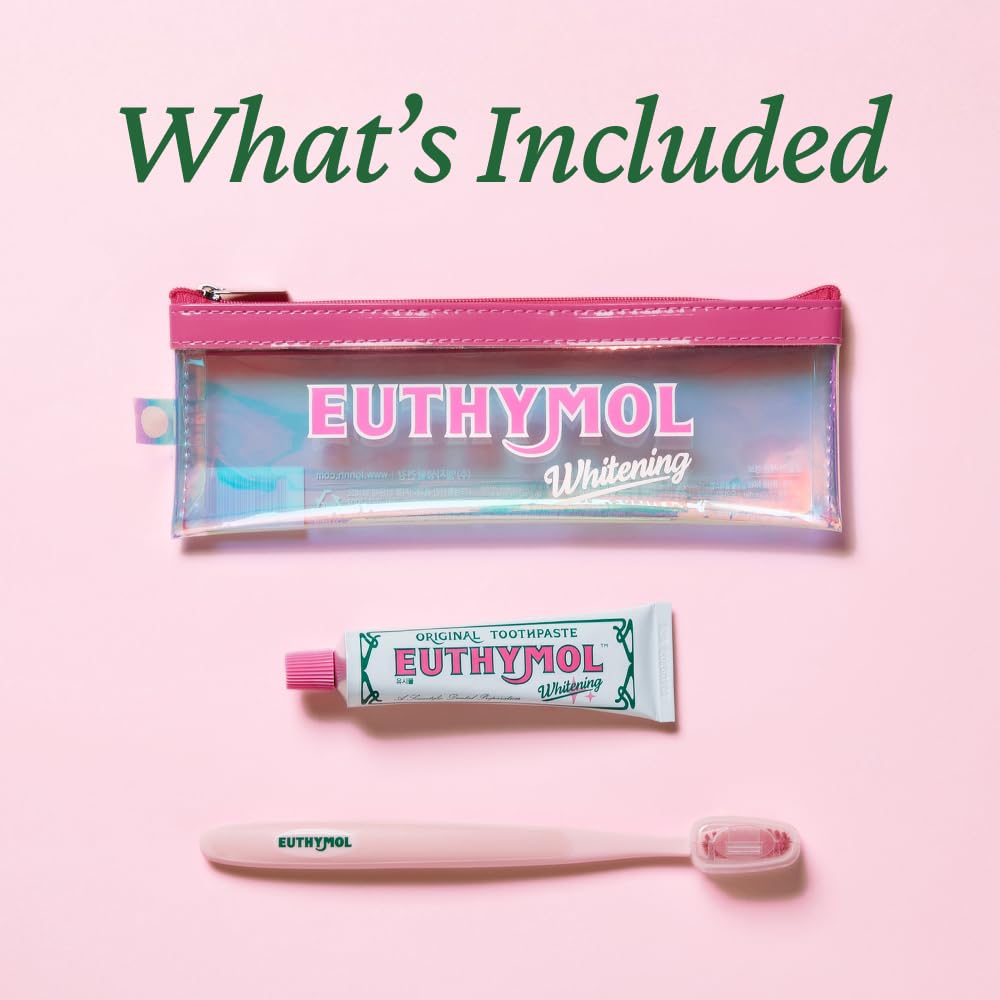 EUTHYMOL Whitening Travel Set – TSA-Friendly 1.4 oz Toothpaste + Toothbrush