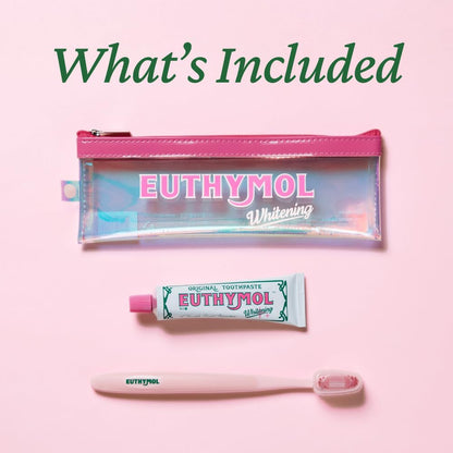 EUTHYMOL Whitening Travel Set – TSA-Friendly 1.4 oz Toothpaste + Toothbrush