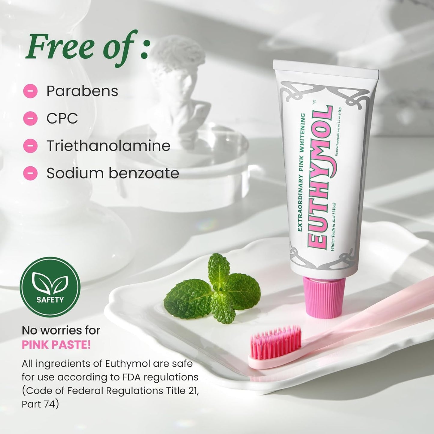 EUTHYMOL Whitening Toothpaste Pack of 2 - 3.7oz Each, Stain Removal in 2 Weeks, Fresh Breath & Cavity Protection