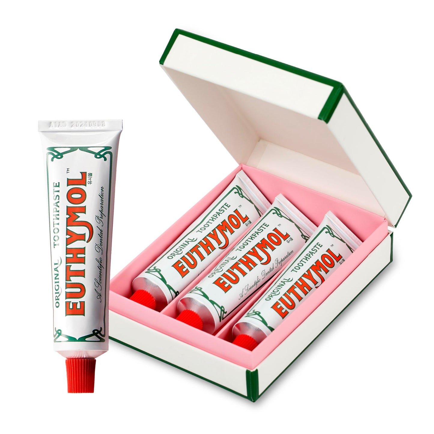 EUTHYMOL Original Toothpaste Travel Set - Fluoride-Free 3x1.4oz | Gift Set