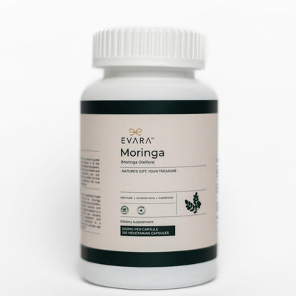 EVARA Moringa Capsules 500mg – Organic Green Superfood (100 Count)