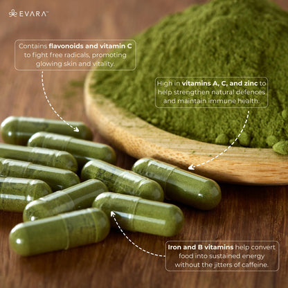 EVARA Moringa Capsules 500mg – Organic Green Superfood (100 Count)