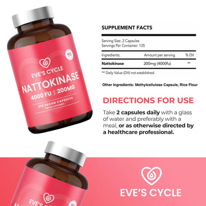 Eve's Cycle Nattokinase 4000 FU - 270 Vegan Natto Capsules | Premium Japanese Enzyme