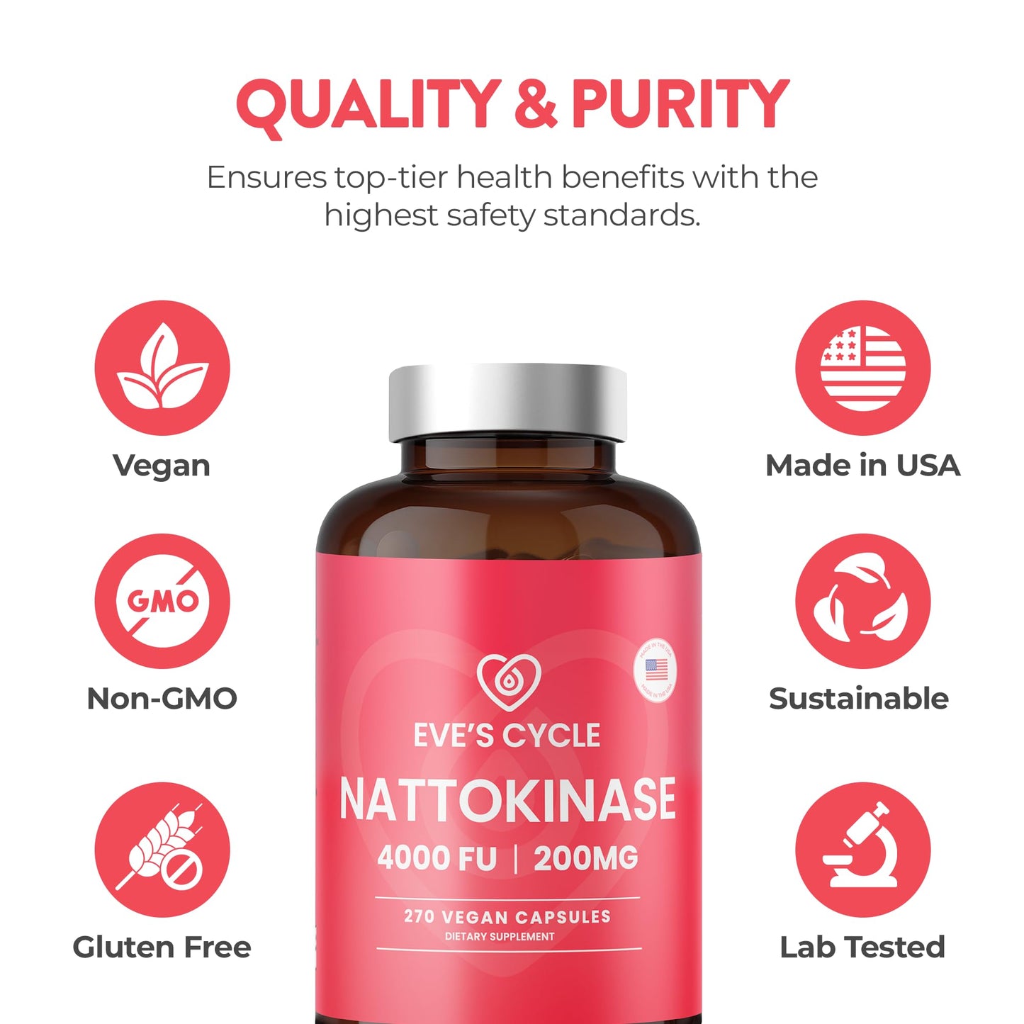 Eve's Cycle Nattokinase 4000 FU - 270 Vegan Natto Capsules | Premium Japanese Enzyme