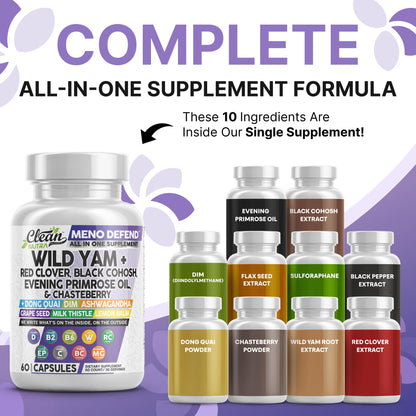 Clean Nutra Wild Yam Root Capsules for Women's Hormone Balance - Pre and Post Menopause Support