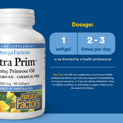 Natural Factors Ultra Prim Evening Primrose Oil 1000mg – PMS Support, 90 Softgels