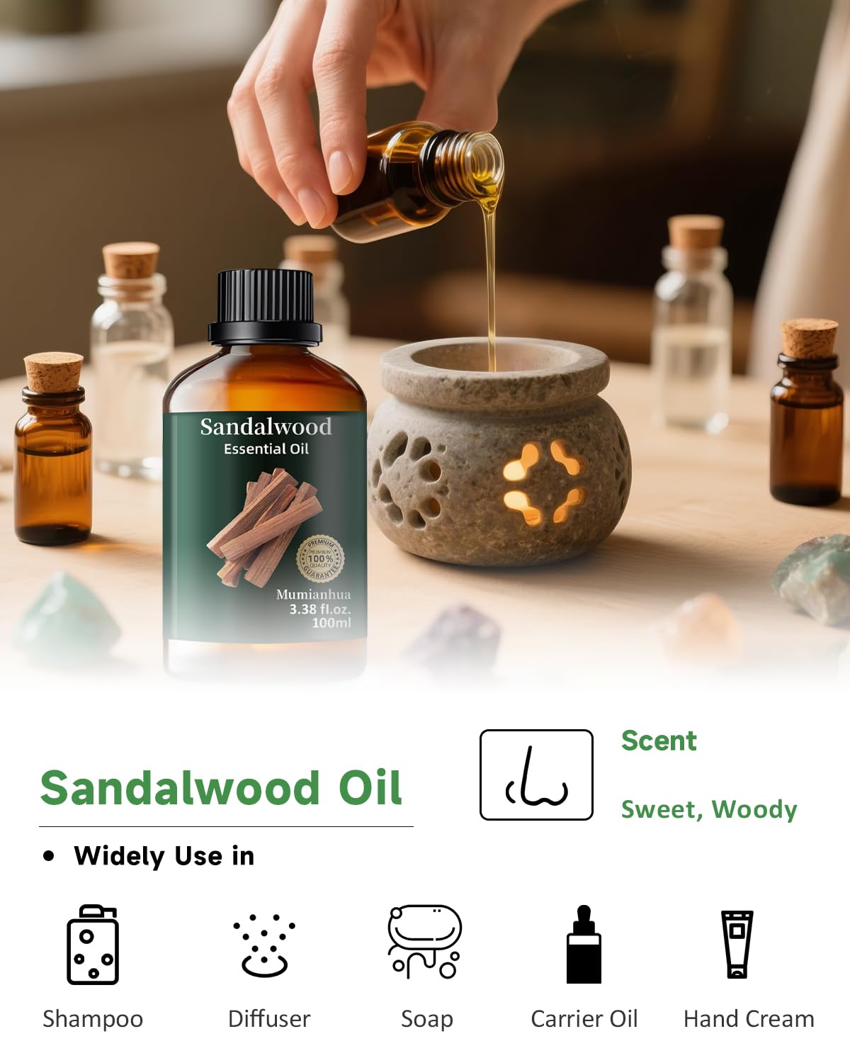 Pure Sandalwood Essential Oil 3.38 Fl Oz – Bedtime Serenity & Pillow Mist