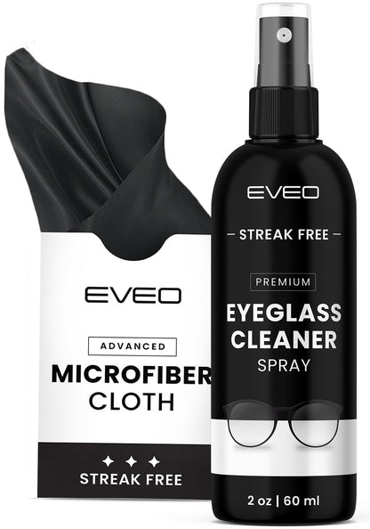 EVEO Eyeglass Cleaner Spray with No-Streak Formula & Microfiber Cloth | Glasses Cleaning Kit
