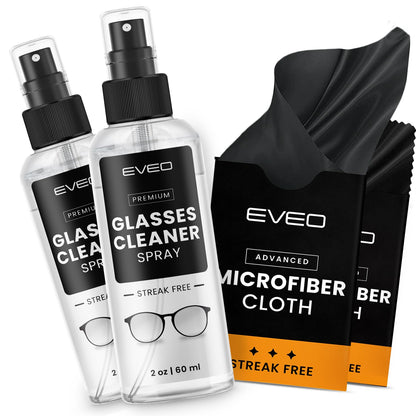 EVEO Glasses Cleaner Spray - No-Streak Eyeglass Cleaner Kit (4oz) with Microfiber Cloth