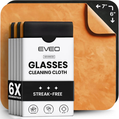 EVEO Glasses Cleaning Cloth 6-Pack | Black & Orange Microfiber Cloth for Lenses & Screens