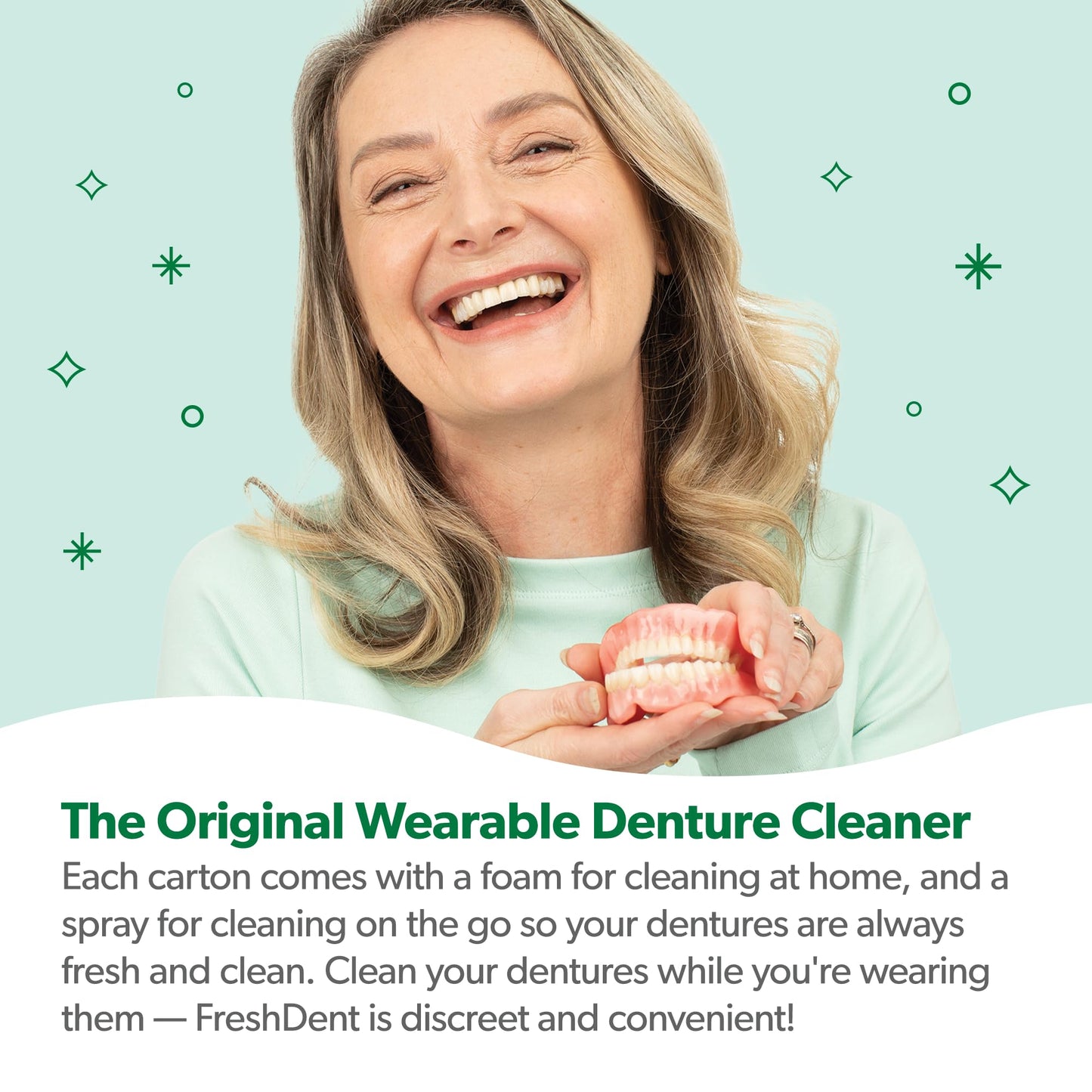 EverSmile FreshDent Denture and Partial Denture Cleaner + Teeth Whitening Spray & Foam - Travel Size 50ml + 10ml (4pk)