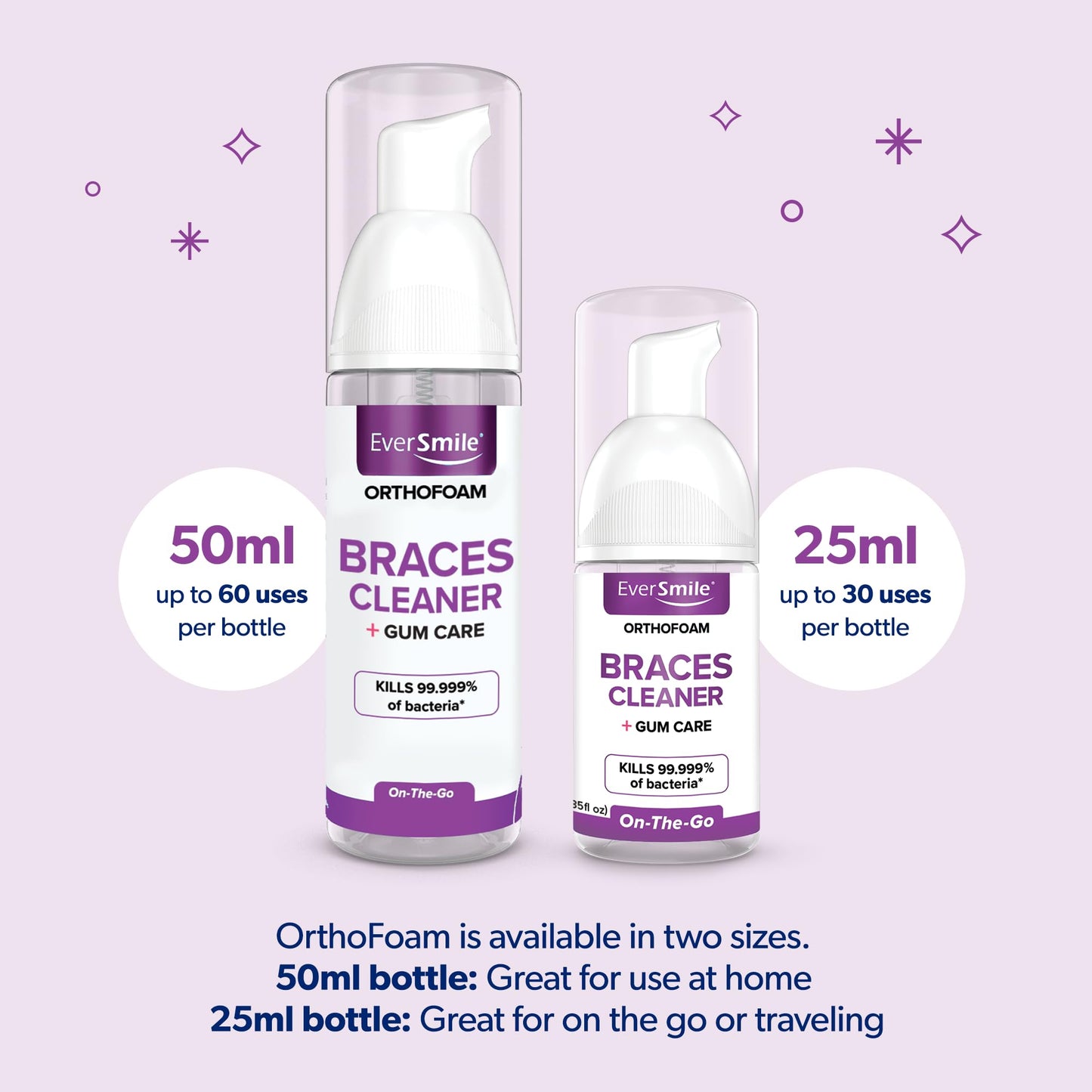 EverSmile OrthoFoam Braces Cleaner - Brushable Foam Whitens Teeth, Fights Plaque & Bacteria - 50ml 2-Pack