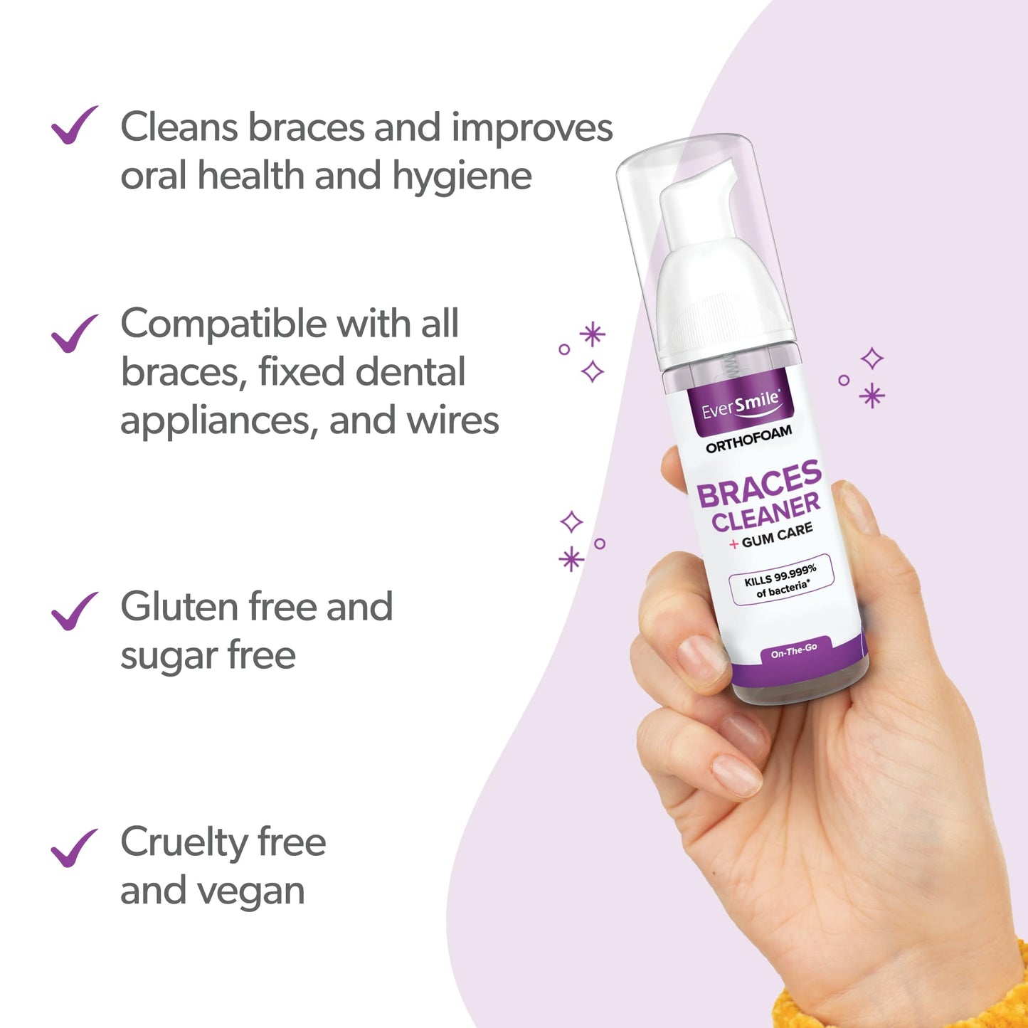 EverSmile OrthoFoam Braces Cleaner - Brushable Foam Whitens Teeth, Fights Plaque & Bacteria - 50ml 2-Pack
