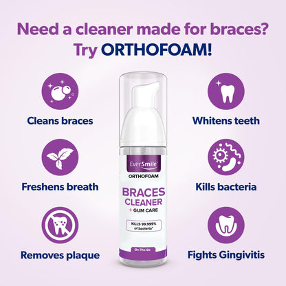 EverSmile OrthoFoam Braces Cleaner - Brushable Foam Whitens Teeth, Fights Plaque & Bacteria - 50ml 2-Pack