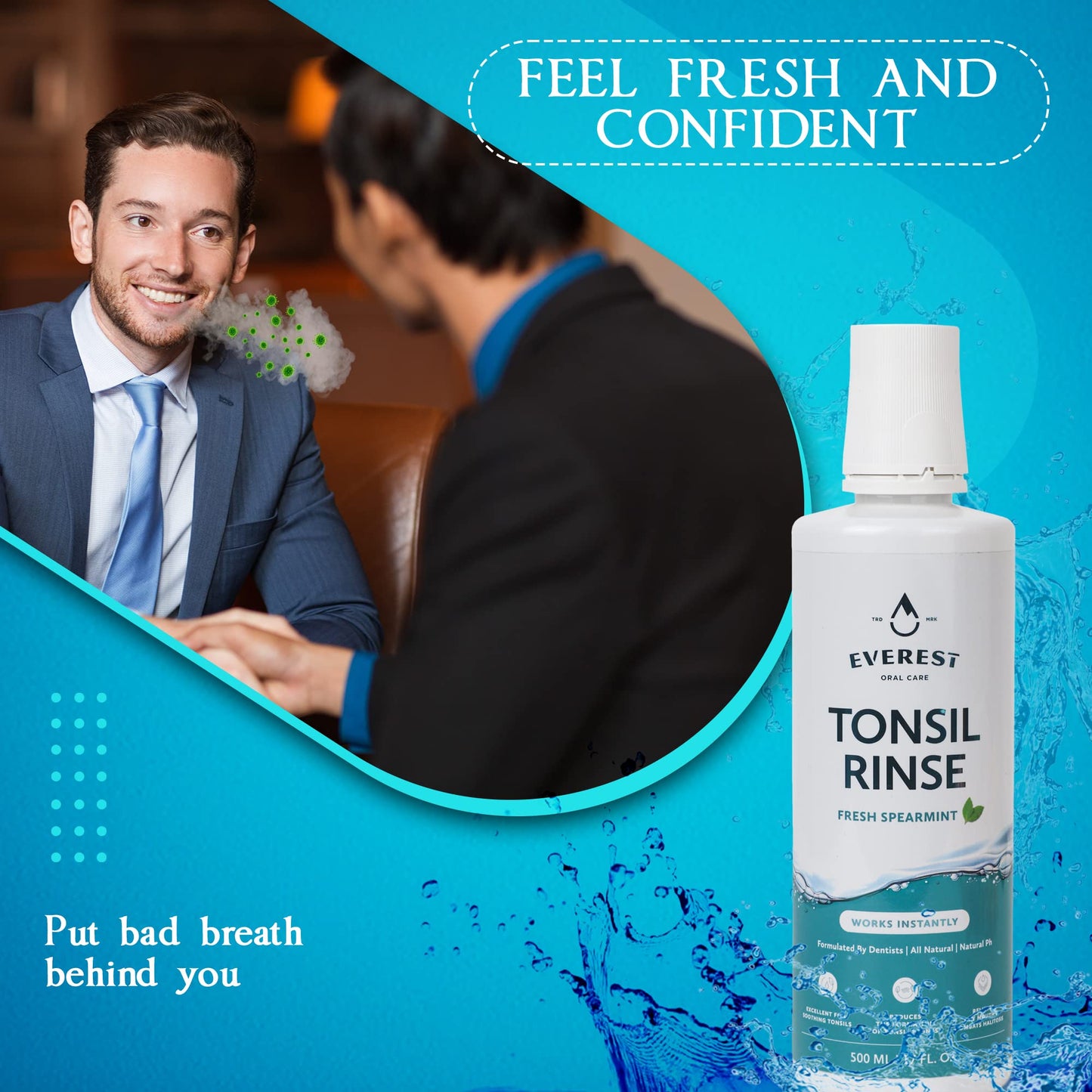 Everest Mouth Wash & Tonsil Stone Remover – Alcohol-Free Spearmint, 17 oz (3 Pack)