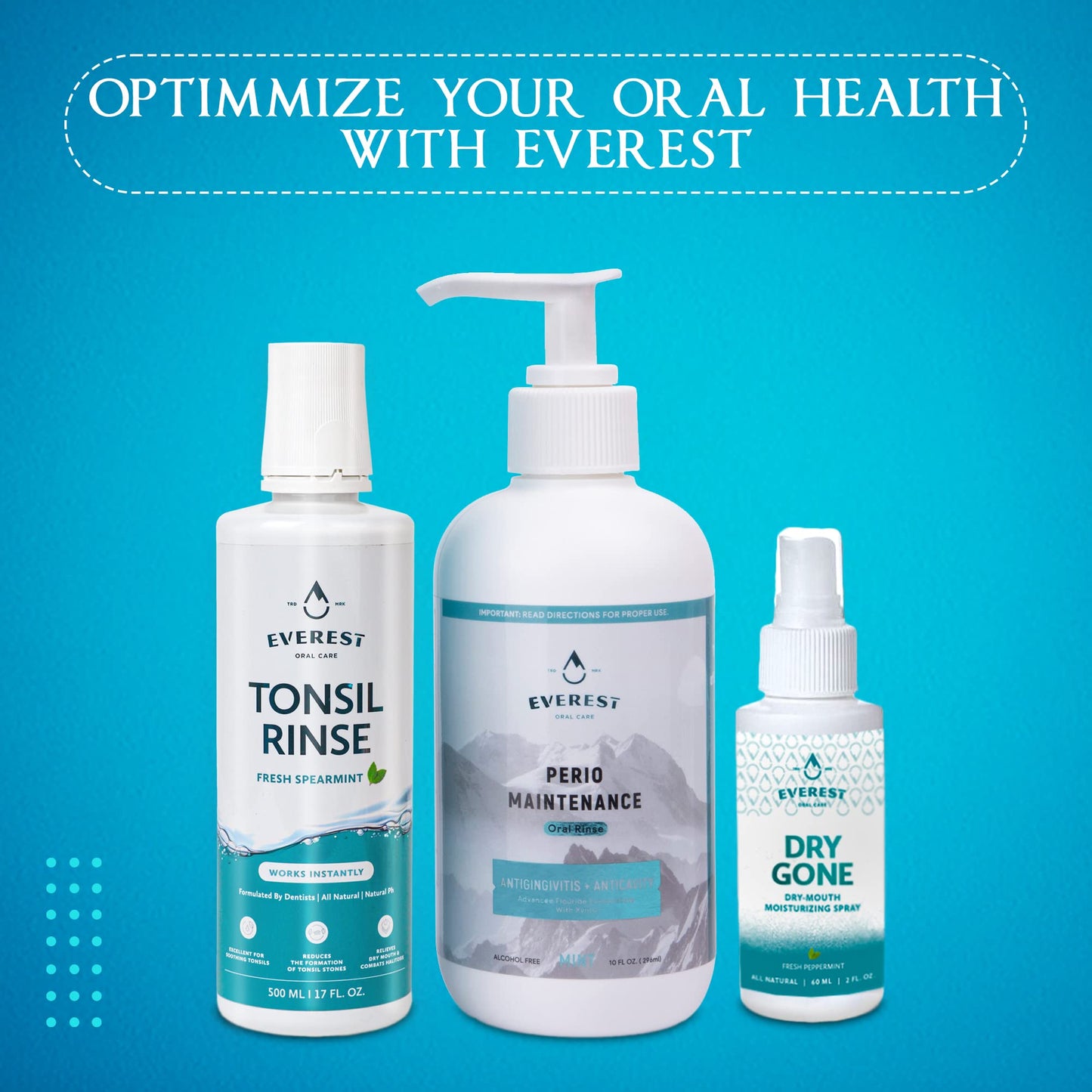 Everest Mouth Wash & Tonsil Stone Remover – Alcohol-Free Spearmint, 17 oz (3 Pack)