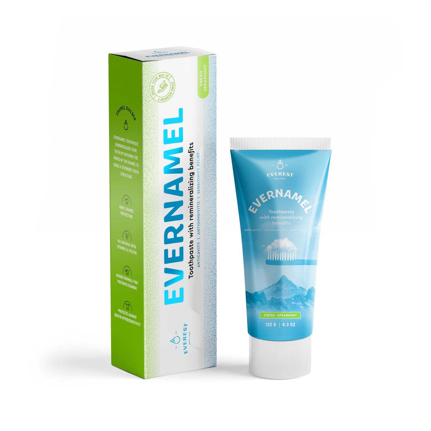 Evernamel Natural Enamel Repair Toothpaste - Fresh Spearmint, 4.3oz (Stannous Fluorie 0.45%)