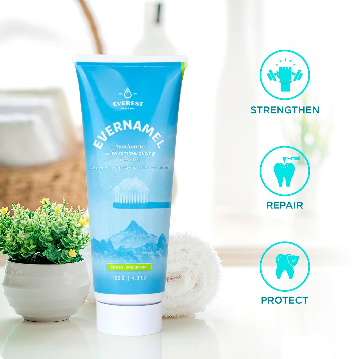 Evernamel Natural Enamel Repair Toothpaste - Fresh Spearmint, 4.3oz (Stannous Fluorie 0.45%)