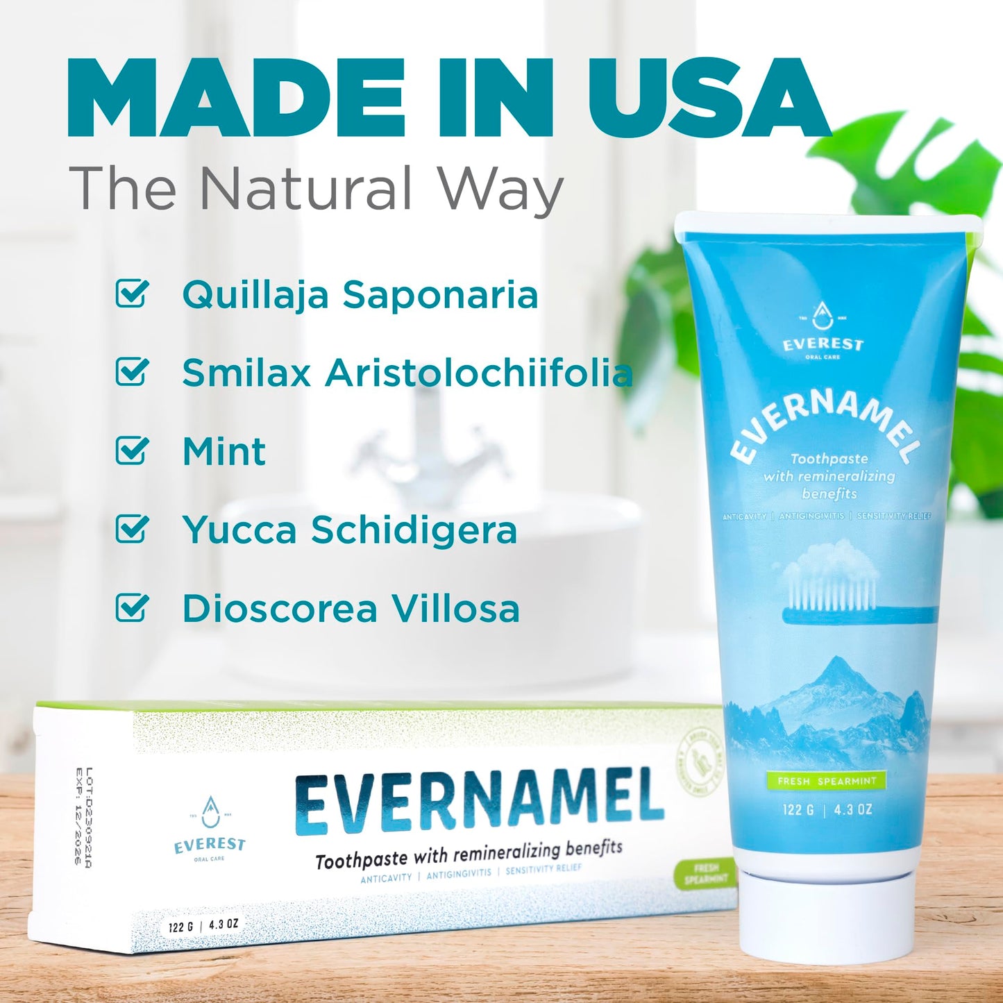 Evernamel Natural Enamel Repair Toothpaste - Fresh Spearmint, 4.3oz (Stannous Fluorie 0.45%)