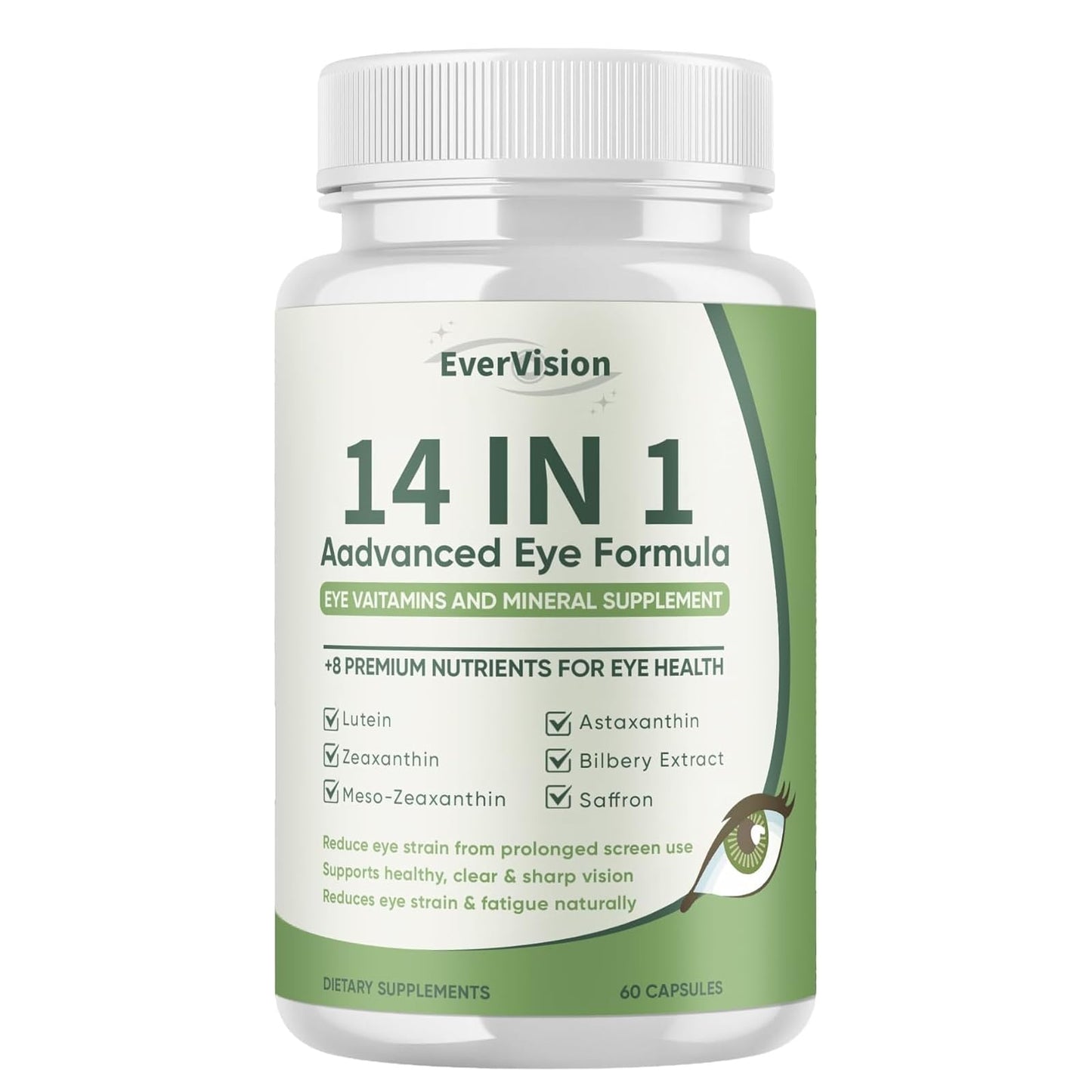 Evervision 14 in 1 Advanced Eye Formula – Eye Health Supplement for Adults & Seniors | 60 Capsules