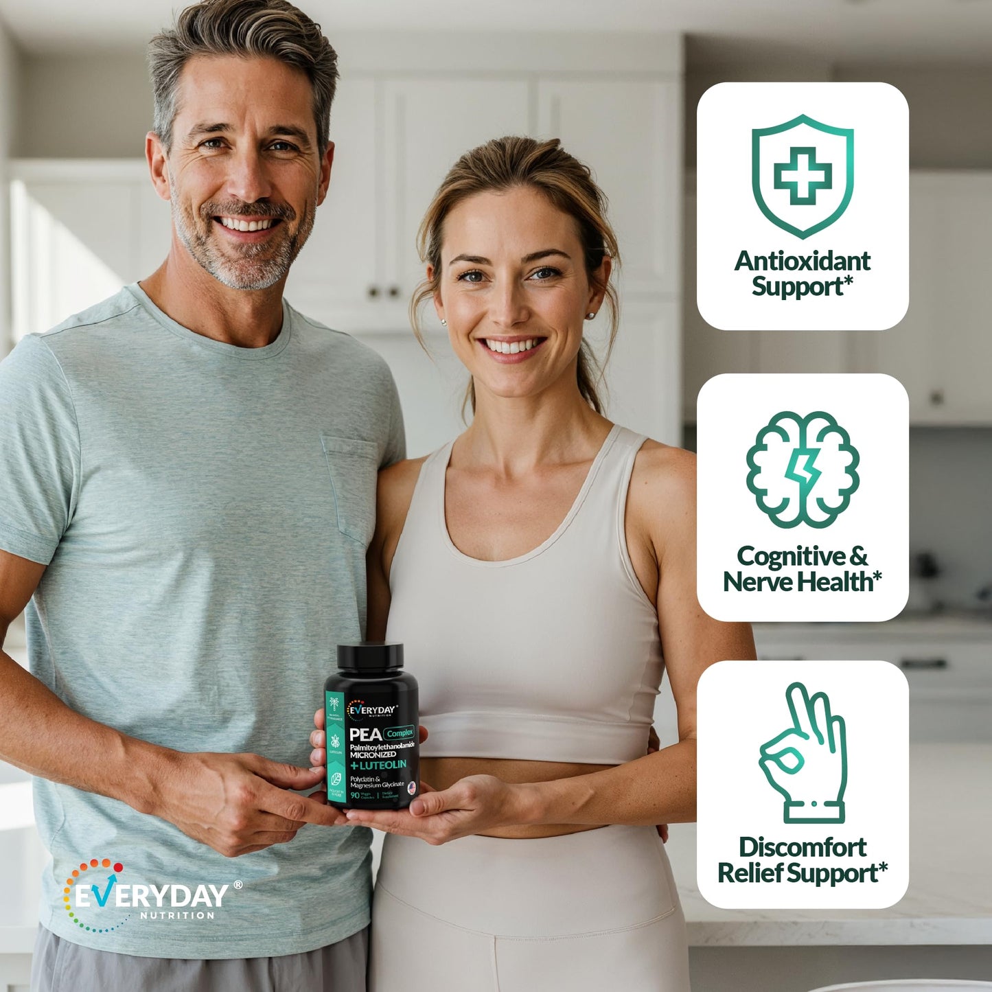 EVERYDAY NUTRITION PEA 400 mg + Luteolin & Magnesium Glycinate | 90 Capsules | Pain Relief & Inflammation Support