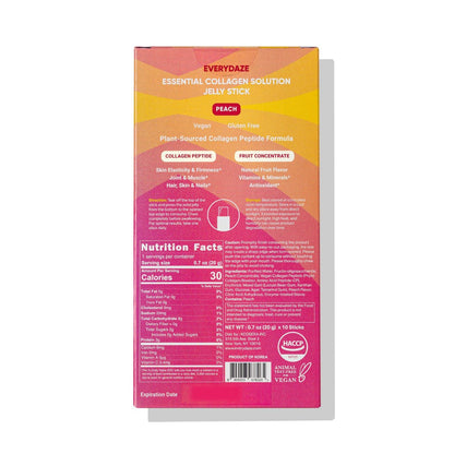EVERYDAZE Essential Collagen Jelly Stick – Peach, Vegan Peptide, 10-Pack