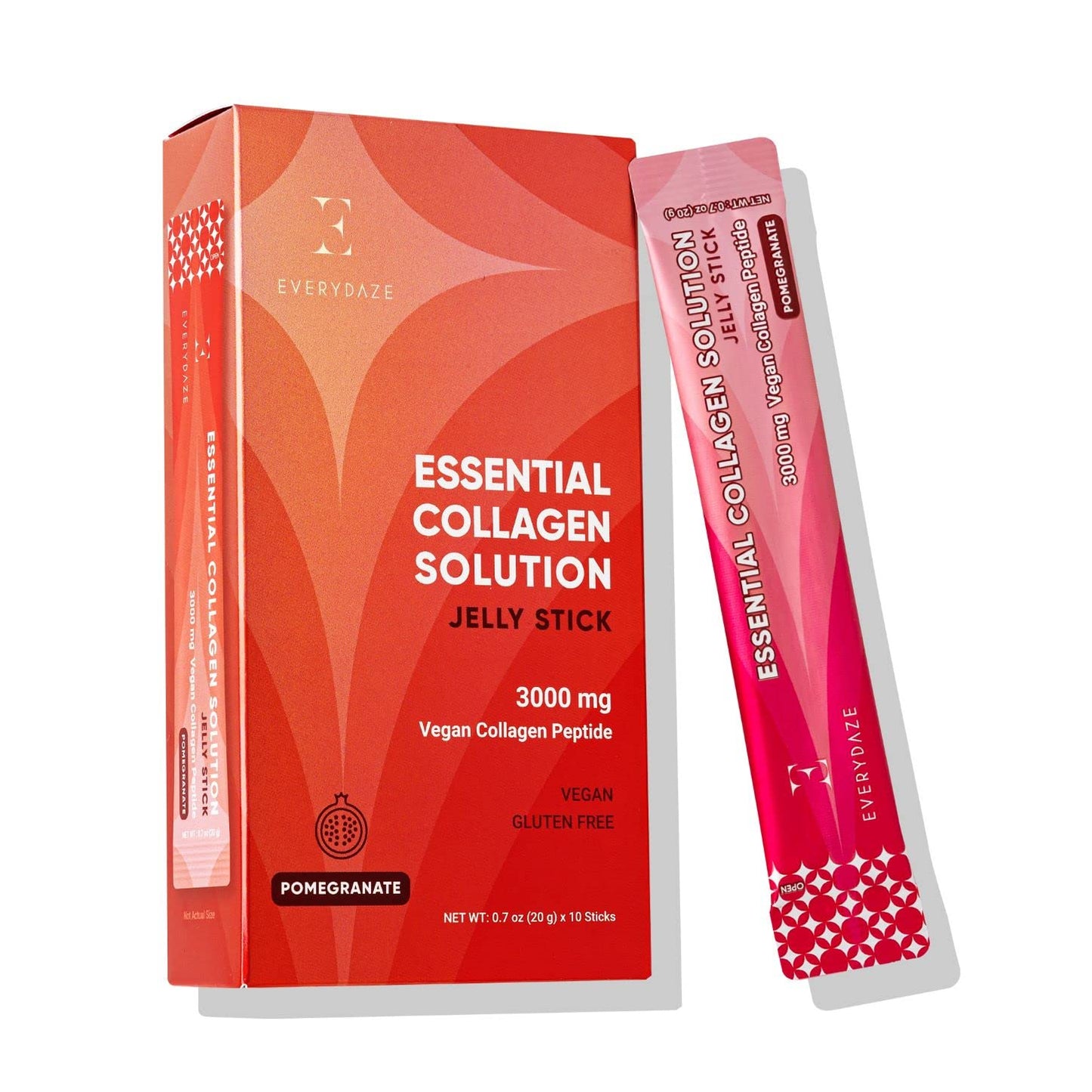 EVERYDAZE Essential Collagen Jelly Stick - Vegan Collagen Peptide, Pomegranate | 10 Packs