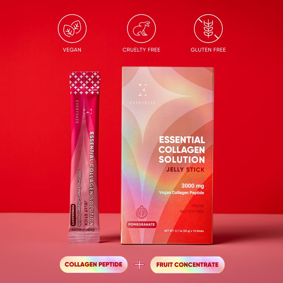 EVERYDAZE Essential Collagen Jelly Stick - Vegan Collagen Peptide, Pomegranate | 10 Packs