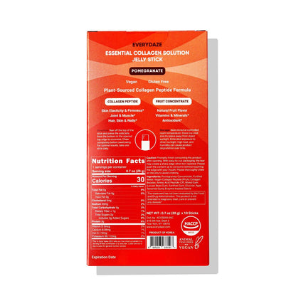 EVERYDAZE Essential Collagen Jelly Stick - Vegan Collagen Peptide, Pomegranate | 10 Packs