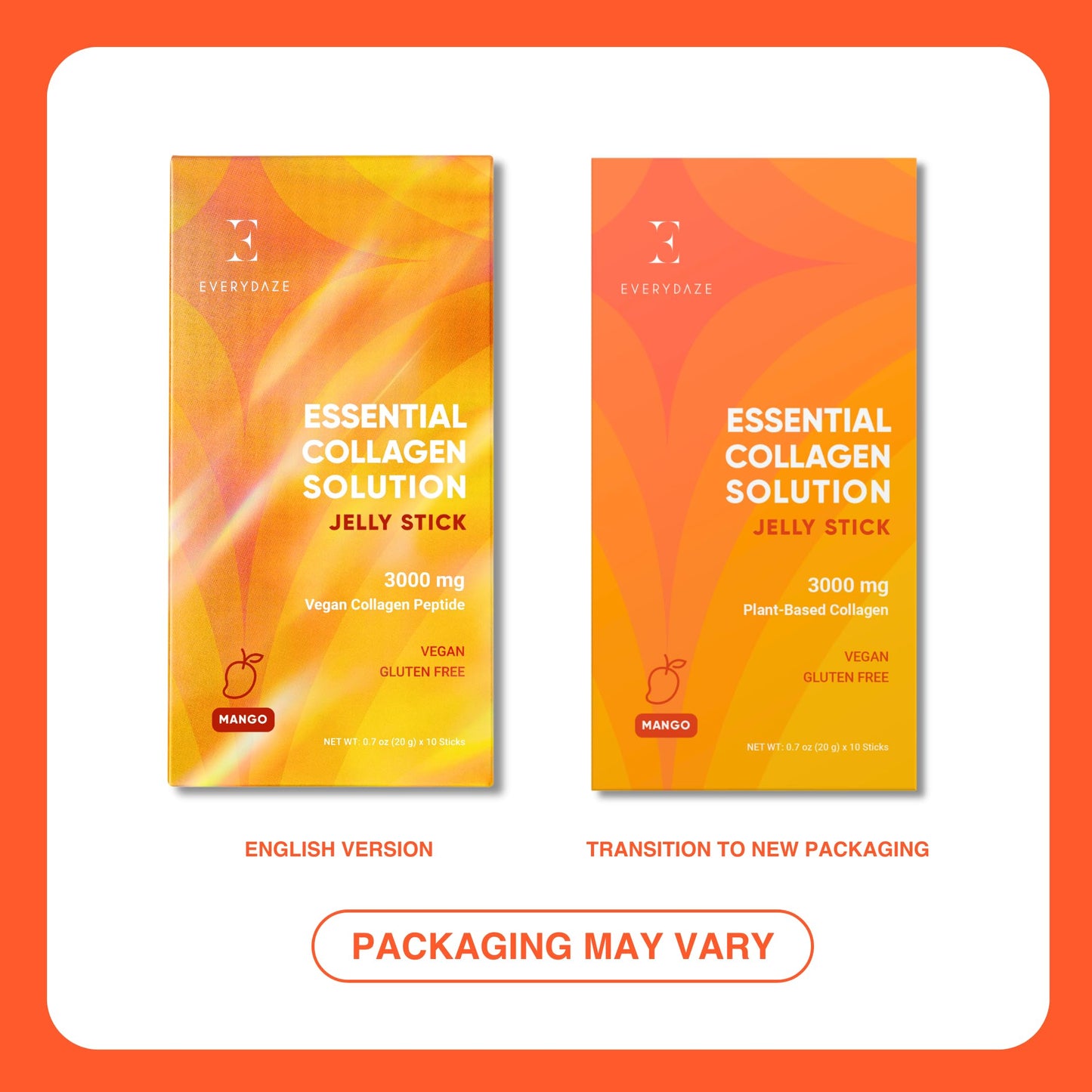 EVERYDAZE Essential Collagen Jelly Stick – Vegan Collagen Peptide, Mango, 10 Packs