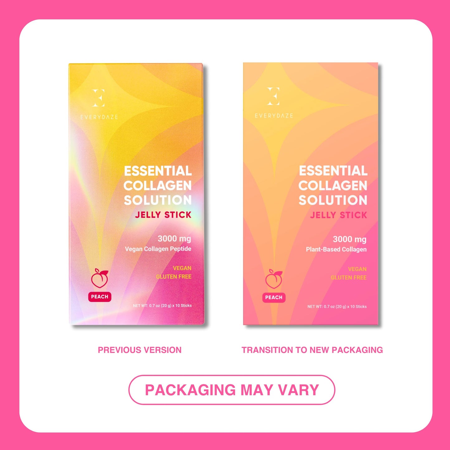 EVERYDAZE Essential Collagen Jelly Stick – Peach, Vegan Peptide, 10-Pack