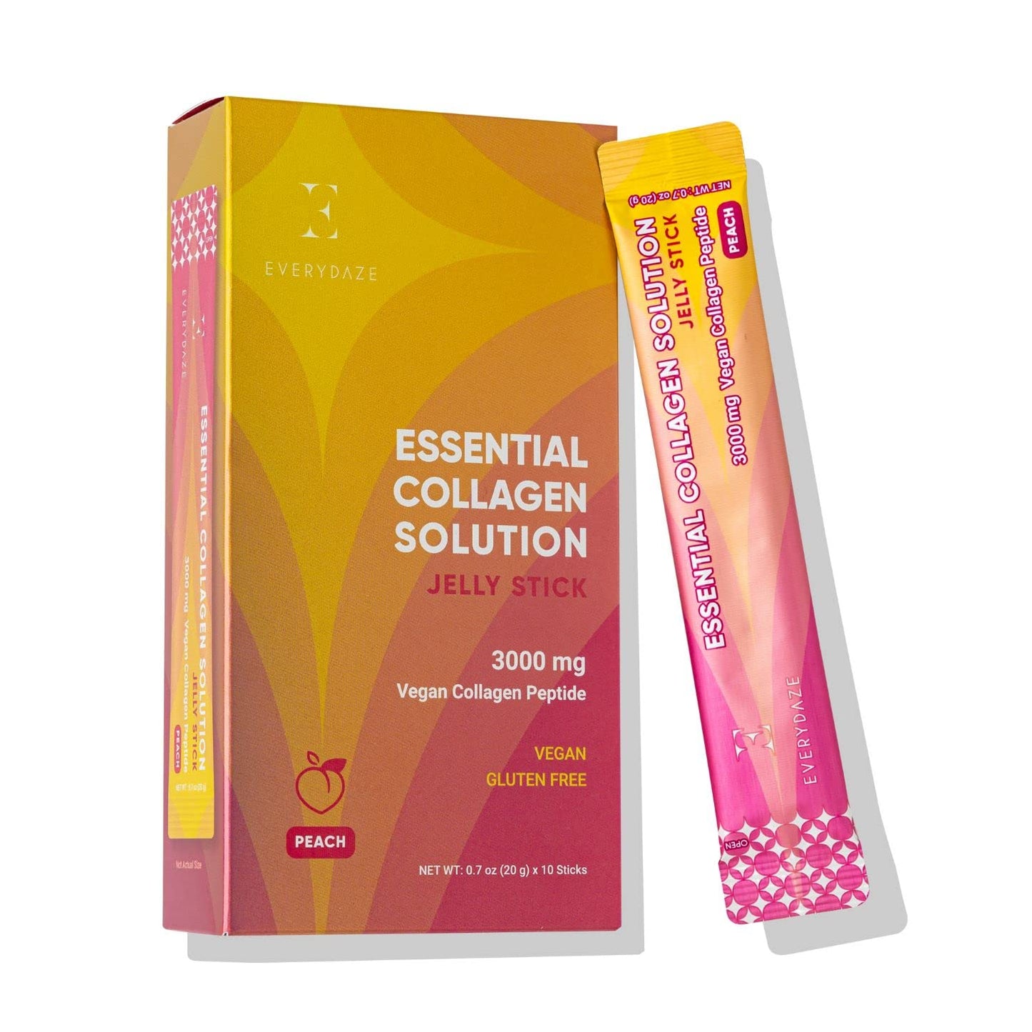 EVERYDAZE Essential Collagen Jelly Stick – Peach, Vegan Peptide, 10-Pack