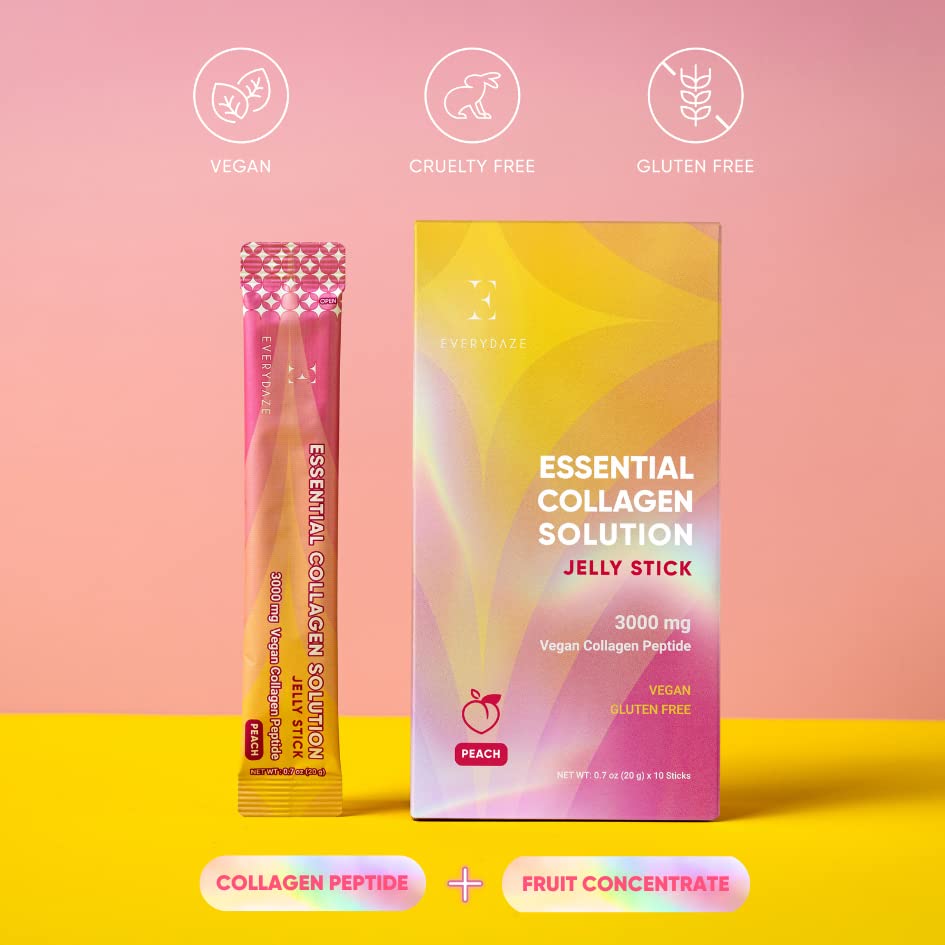 EVERYDAZE Essential Collagen Jelly Stick – Peach, Vegan Peptide, 10-Pack