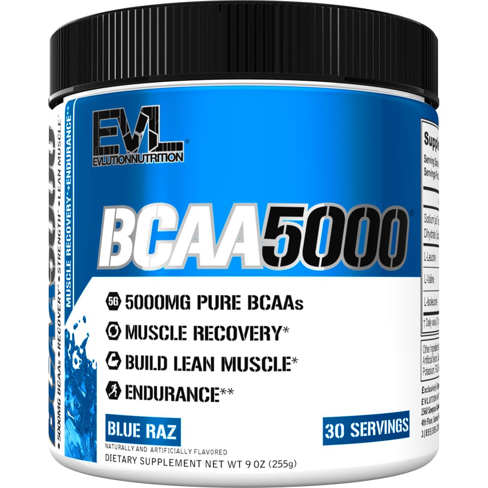 EVL BCAAs – 5g BCAA 2:1:1, Post-Workout Recovery, Stim-Free Pre-Workout (Blue Raz)