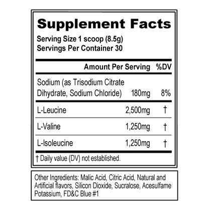 EVL BCAAs – 5g BCAA 2:1:1, Post-Workout Recovery, Stim-Free Pre-Workout (Blue Raz)