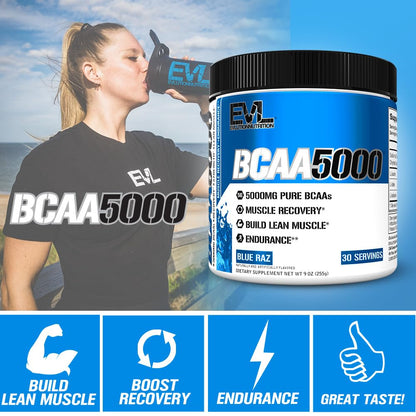 EVL BCAAs – 5g BCAA 2:1:1, Post-Workout Recovery, Stim-Free Pre-Workout (Blue Raz)