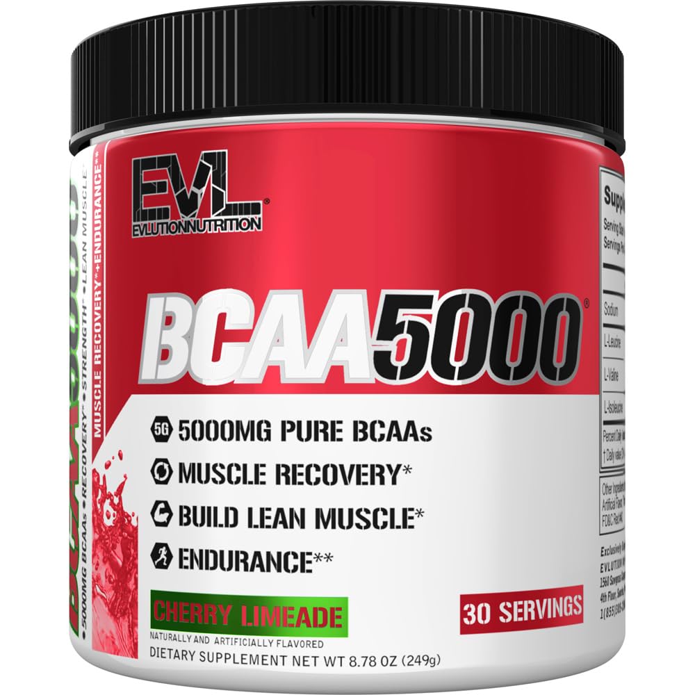 EVL BCAAs Amino Acids Powder – 5g BCAA 2:1:1 for Post-Workout Recovery & Stim-Free Pre-Workout – Cherry Limeade